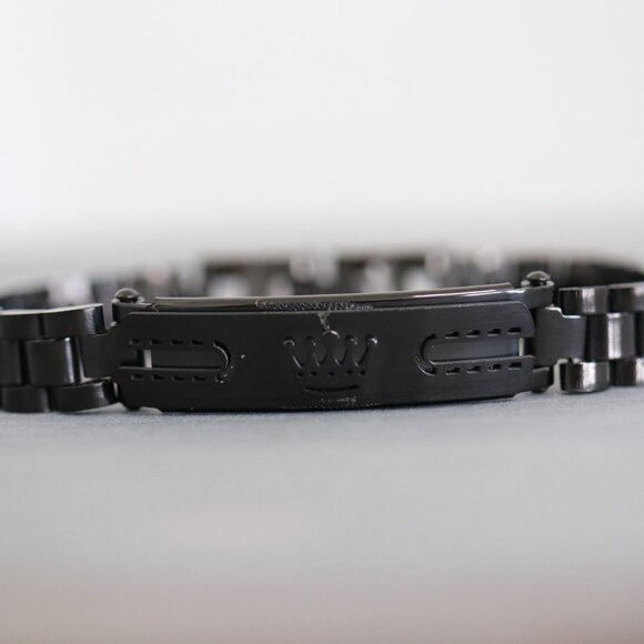Crown Bar Style Watch Band Bracelet Chain Black Stainless Steel High Quality - Picture 5 of 5